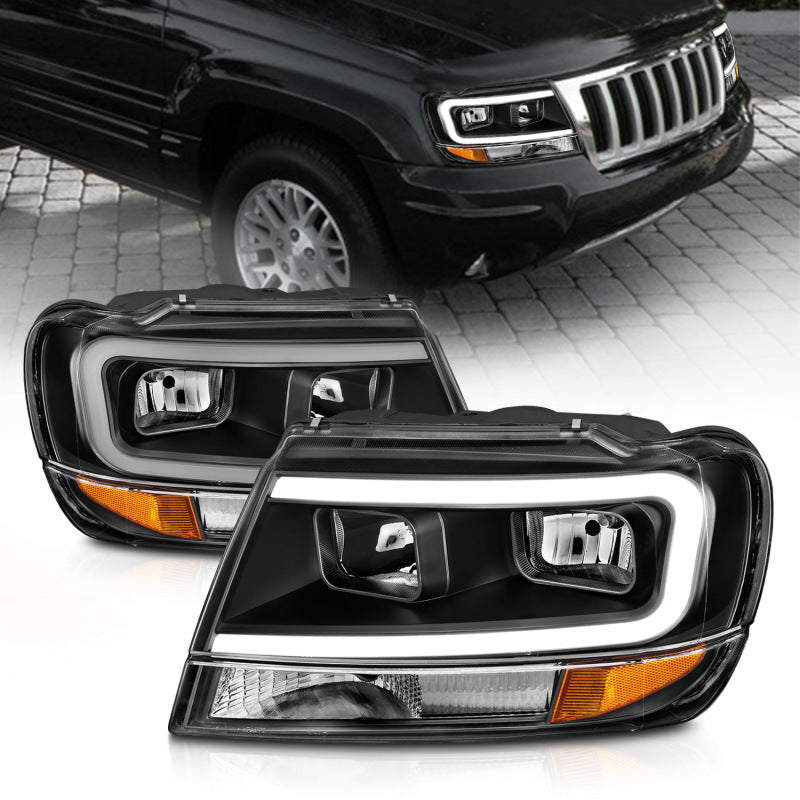 ANZO 99 04 Jeep Grand Cherokee Crystal Headlights w Light Bar