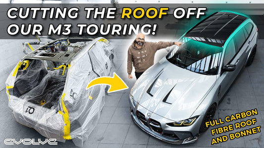 Cutting the roof off our 2023 G81 M3 Touring! Full Carbon Fiber Roof and Hood Install - Evolve Automotive USA